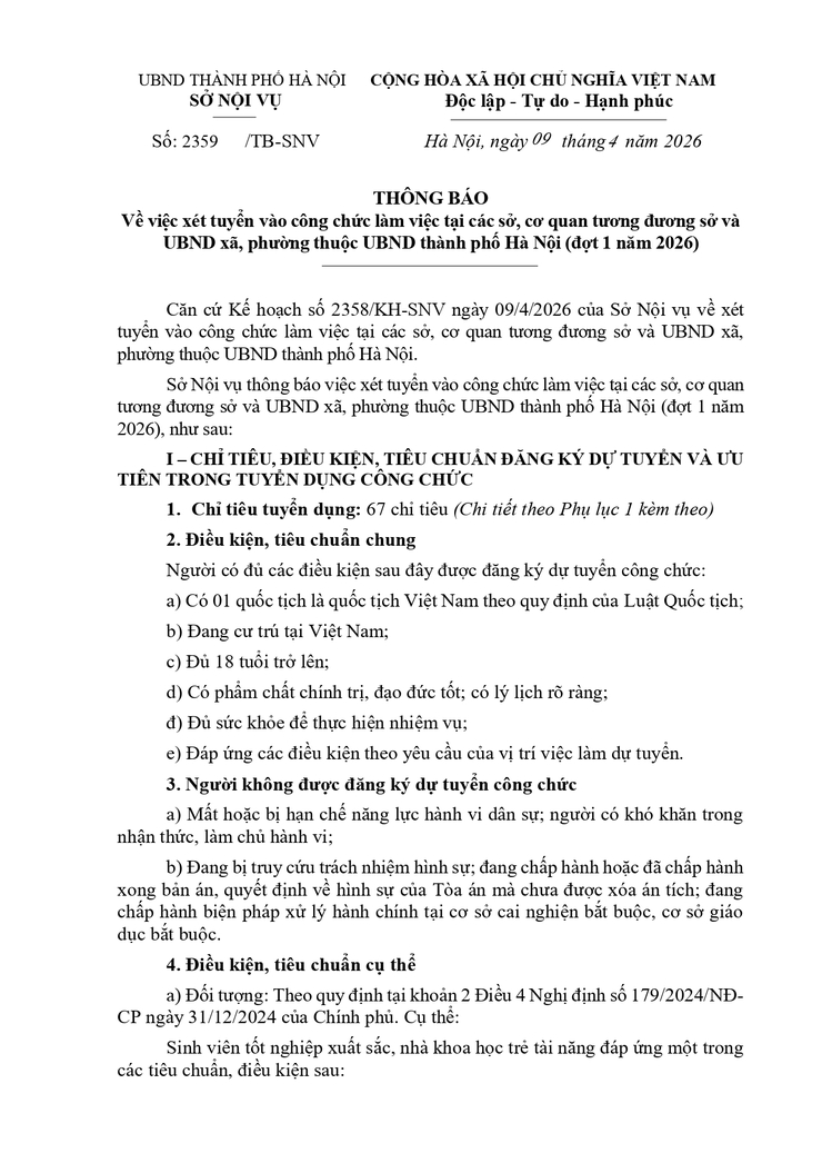 XÉT TUYỂN VÀO CÔNG CHỨC LÀM VIỆC TẠI CÁC SỞ, CƠ QUAN TƯƠNG ĐƯƠNG SỞ VÀ UBND XÃ, PHƯỜNG THUỘC UBND THÀNH PHỐ HÀ NỘI - Ảnh 1.