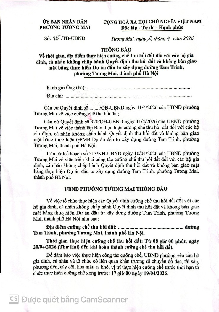 UBND Phường Tương Mai ban hành Thông báo số 455/TB-UBND ngày 13/1/2026 - Ảnh 1.