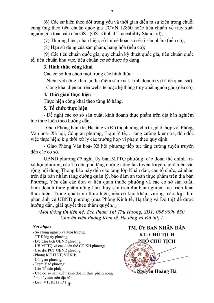 Thông báo về việc Tuyên truyền, hướng dẫn công khai nguồn gốc thực phẩm nông lâm thủy sản trên địa bàn phường Đống Đa- Ảnh 2.