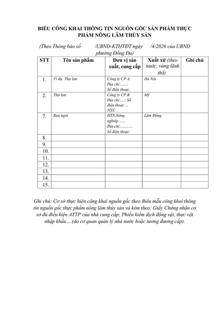 Thông báo về việc Tuyên truyền, hướng dẫn công khai nguồn gốc thực phẩm nông lâm thủy sản trên địa bàn phường Đống Đa- Ảnh 3.