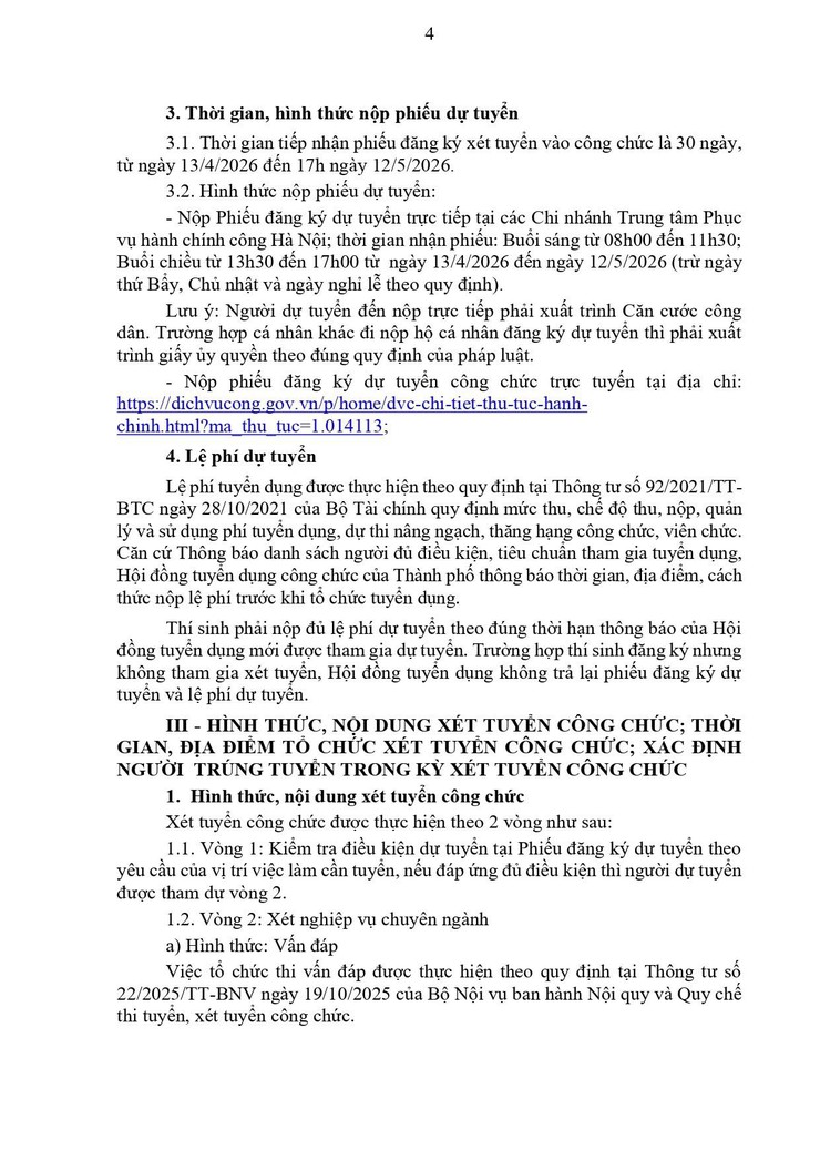 THÔNG BÁO Về việc xét tuyển vào công chức làm việc tại các sở, cơ quan tương đương sở và UBND xã, phường thuộc UBND thành phố Hà Nội (đợt 1 năm 2026)- Ảnh 4.