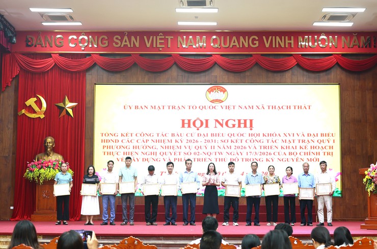 ỦY BAN MTTQ VIỆT NAM XÃ THẠCH THẤT TỔNG KẾT CÔNG TÁC BẦU CỬ; SƠ KẾT CÔNG TÁC MẶT TRẬN QUÝ I, TRIỂN KHAI NHIỆM VỤ QUÝ II NĂM 2026 VÀ QUÁN TRIỆT NGHỊ QUYẾT SỐ 02-NQ/TW- Ảnh 7.