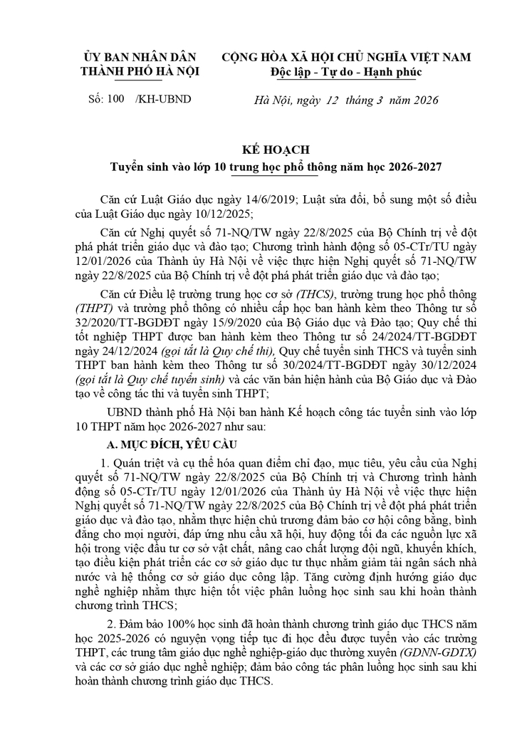 Kế hoạch tuyển sinh vào THPT năm học 2026-2027- Ảnh 1.