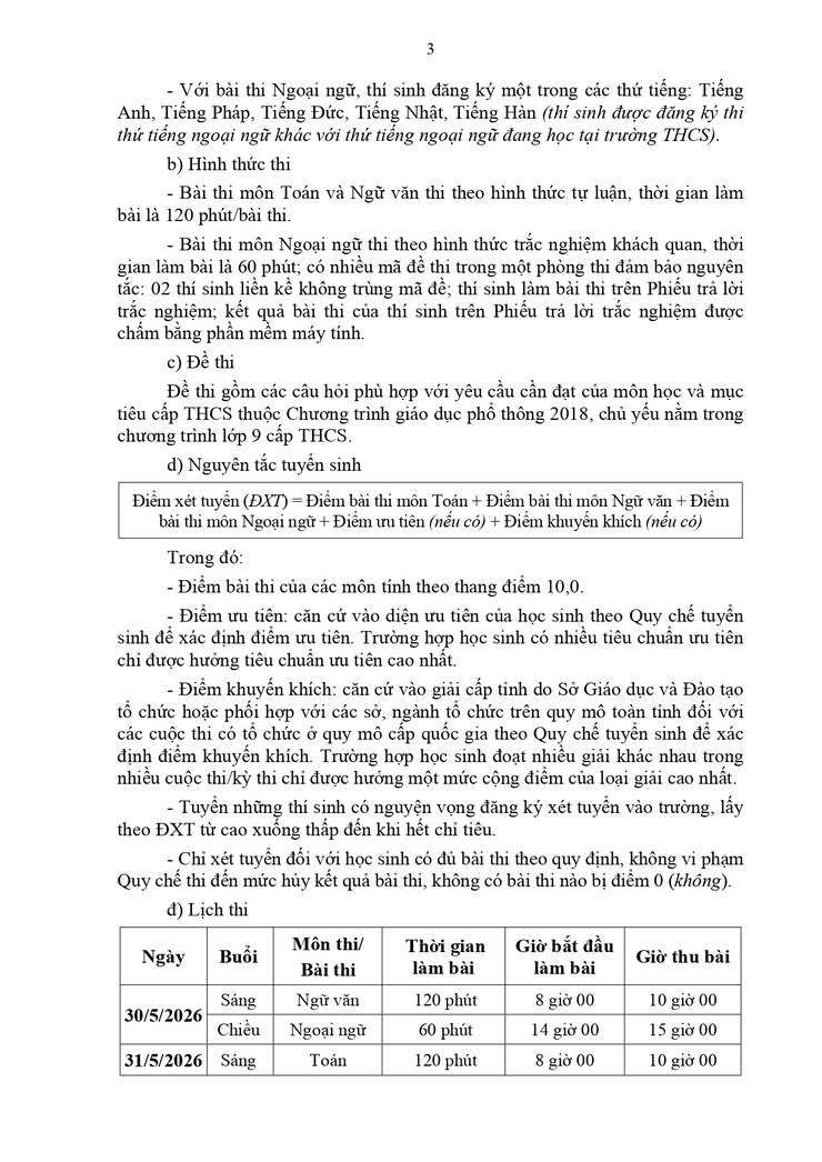 Kế hoạch tuyển sinh vào THPT năm học 2026-2027- Ảnh 3.