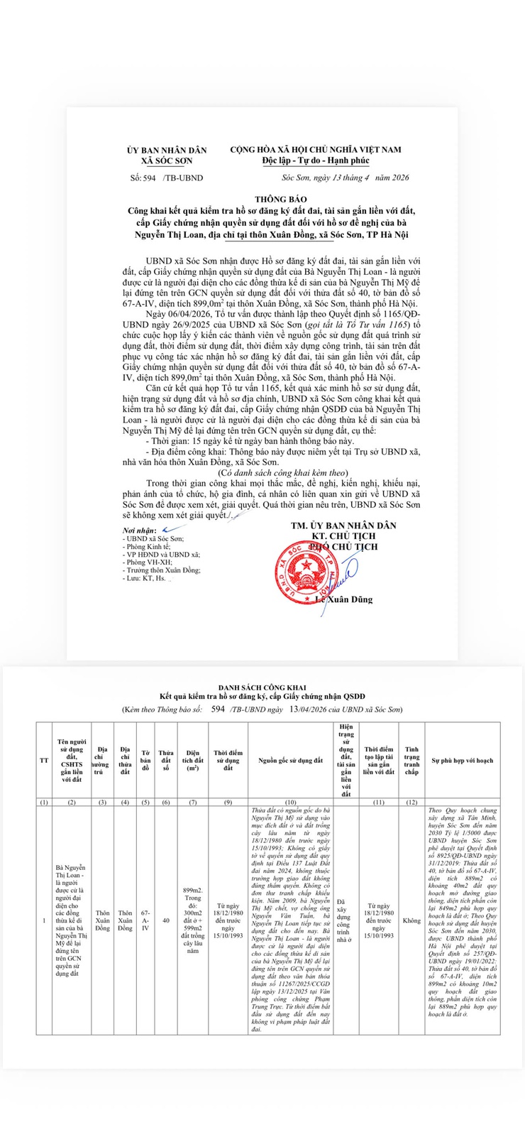Thông báo công khai Giấy chứng nhận quyền sử dụng đất của Bà Nguyễn Thị Loan- Ảnh 1.
