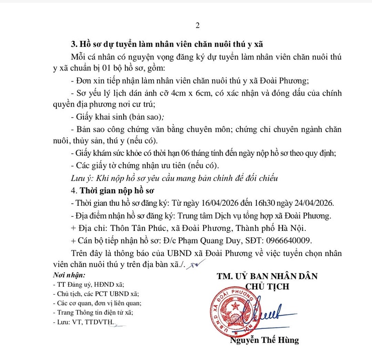 Đoài Phương tuyển chọn 01 nhân viên chăn nuôi thú y cấp xã- Ảnh 2.