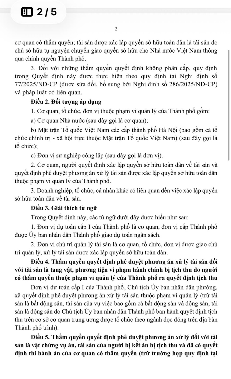 Quyết định Phân cấp một số thẩm quyền quyết định xác lập quyền sở hữu toàn dân về tài sản; phê duyệt phương án xử lý tài sản được xác lập quyền sở hữu toàn dân thuộc phạm vi quản lý của thành phố Hà Nội- Ảnh 2.