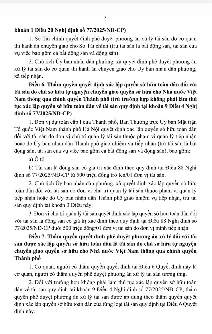 Quyết định Phân cấp một số thẩm quyền quyết định xác lập quyền sở hữu toàn dân về tài sản; phê duyệt phương án xử lý tài sản được xác lập quyền sở hữu toàn dân thuộc phạm vi quản lý của thành phố Hà Nội- Ảnh 3.