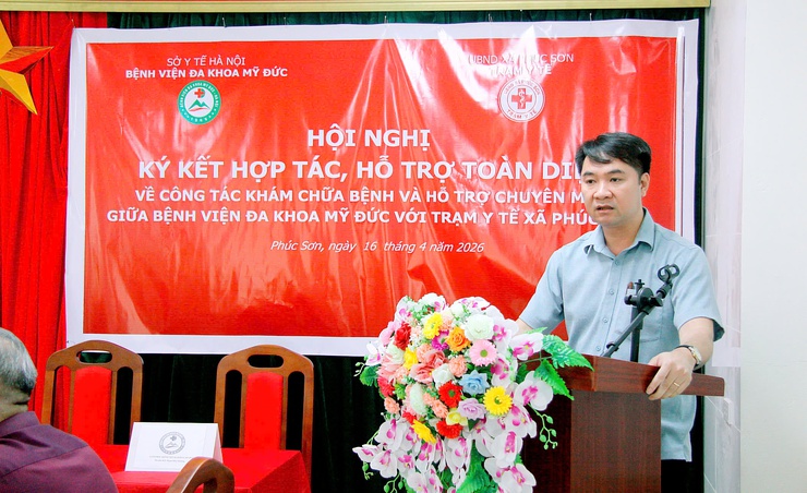 Ủy ban nhân dân xã Phúc Sơn phối hợp với Bệnh viện đa khoa Mỹ Đức tổ chức lễ ký kết chương trình hỗ trợ chuyên môn toàn diện.- Ảnh 1.