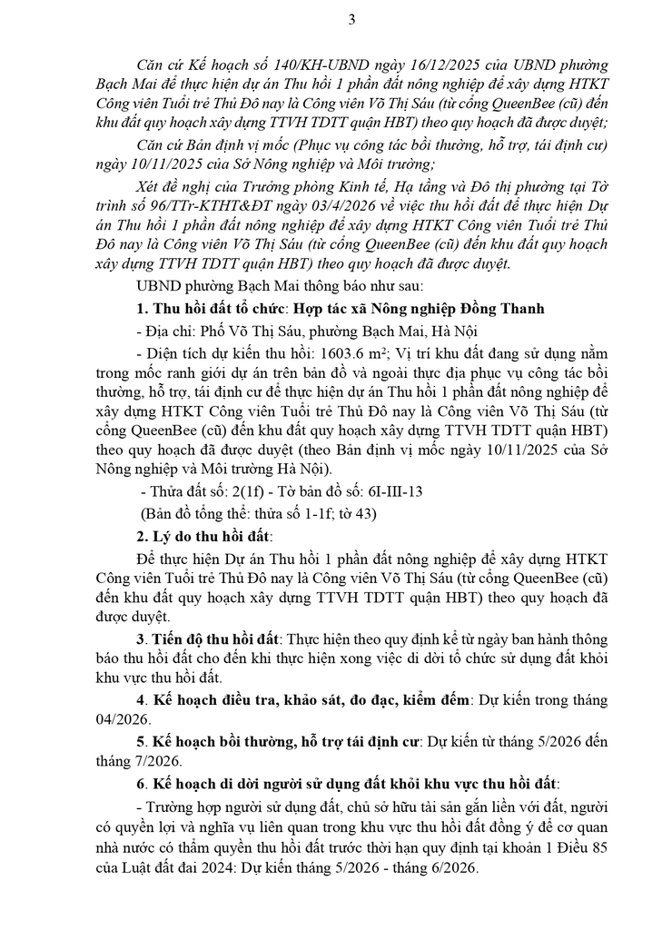 Thông báo số 62/TB-UBND ngày 06/04/2026 của UBND phường Bạch Mai- Ảnh 3.