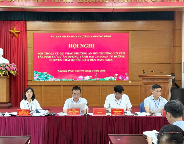 Phường Khương Đình tổ chức Hội nghị đối thoại về dự thảo phương án bồi thường, hỗ trợ, tái định cư dự án đường Vành đai 2,5- Ảnh 1.