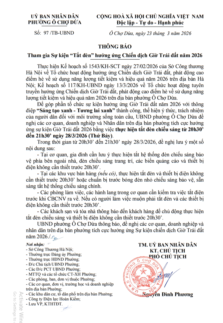 Thông bao Tham gia Sự kiện Tắt đèn hưởng ứng Chiến dịch Giờ Trái đất năm 2026- Ảnh 1.