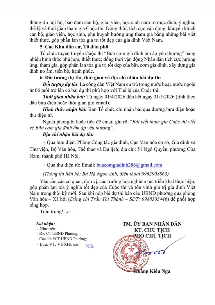 UBND PHƯỜNG VĂN MIẾU – QUỐC TỬ GIÁM TRIỂN KHAI HƯỞNG ỨNG CUỘC THI VIẾT “BỮA CƠM GIA ĐÌNH ẤM ÁP YÊU THƯƠNG”- Ảnh 3.