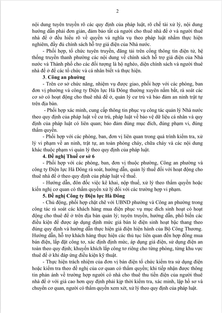 Triển khai thực hiện Chỉ thị số 04/CT-UBND của UBND Thành phố về thực hiện giá bán lẻ điện tại các điểm cho thuê nhà để ở - Ảnh 2.