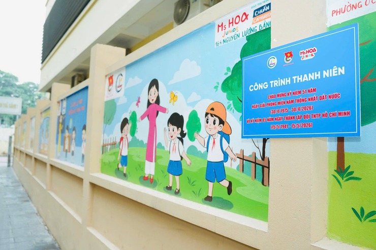 Gắn biển Công trình thanh niên “Tranh tường bích họa” tại Trường Tiểu học Cát Linh.- Ảnh 8.