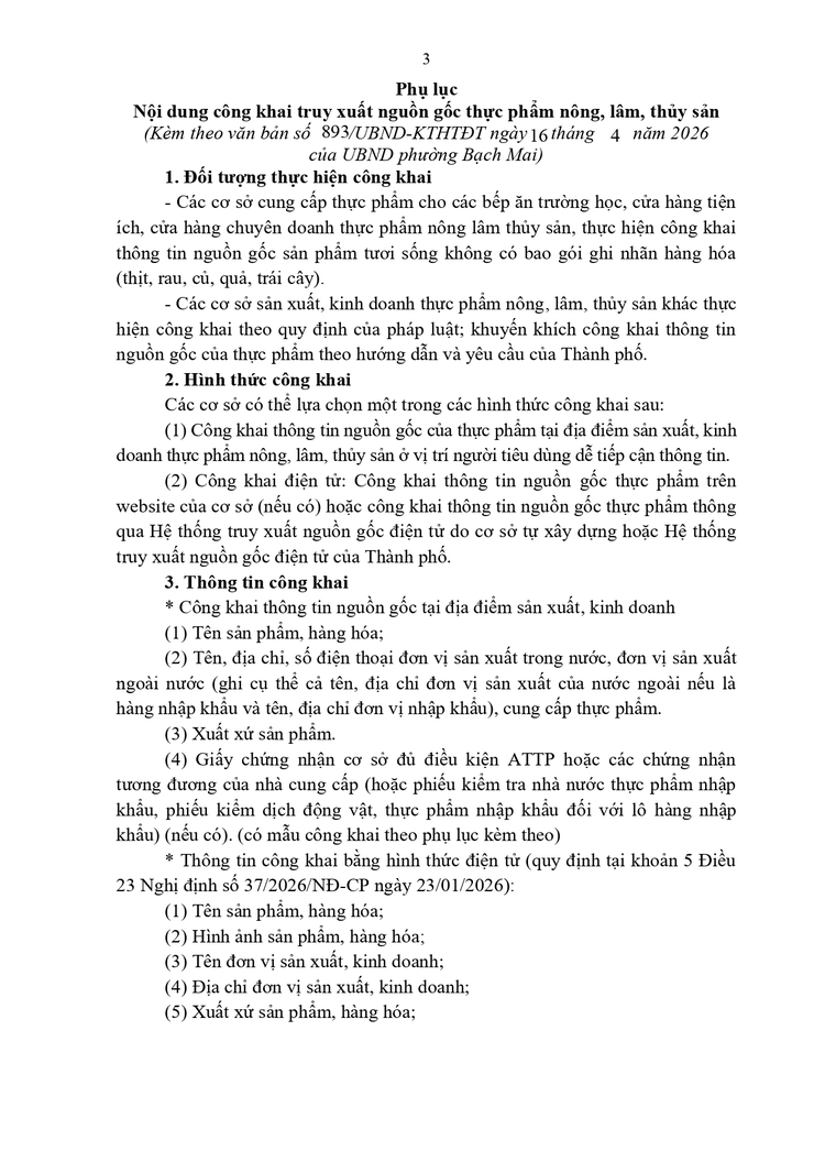 Công văn số 893/UBND-KTHTĐT ngày 16/04/2026 về việc thực hiện công khai nguồn gốc thực phẩm nông lâm thủy sản- Ảnh 3.