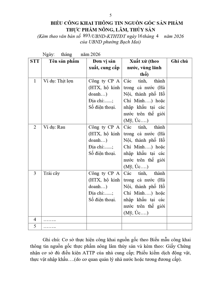 Công văn số 893/UBND-KTHTĐT ngày 16/04/2026 về việc thực hiện công khai nguồn gốc thực phẩm nông lâm thủy sản- Ảnh 5.