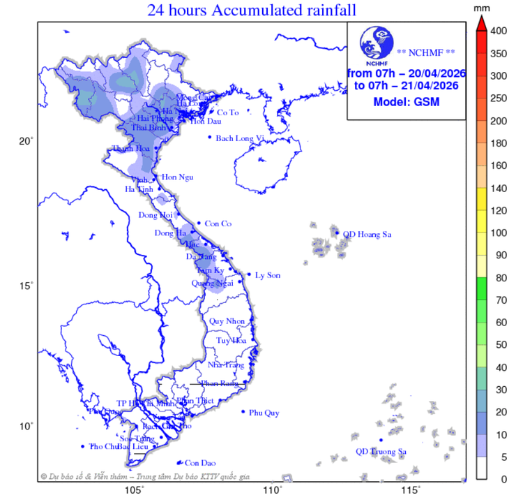 Ngày 20/4/2026, Hà Nội nhiều mây có mưa nắng gián đoạn- Ảnh 1.