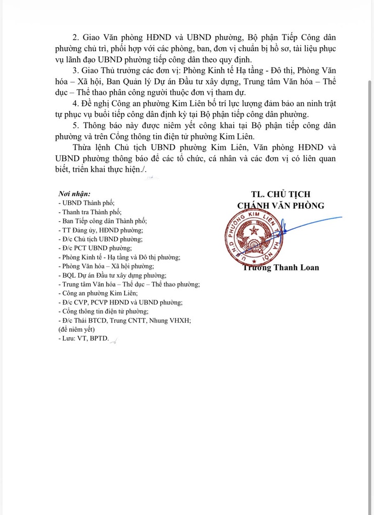 Phường Kim Liên: Thông báo lịch tiếp Công dân tháng 5/2026- Ảnh 2.
