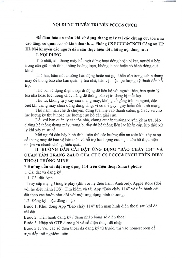 Tuyên truyền PCCC&CNCH đảm bảo an toàn khi sử dụng thang máy.- Ảnh 1.