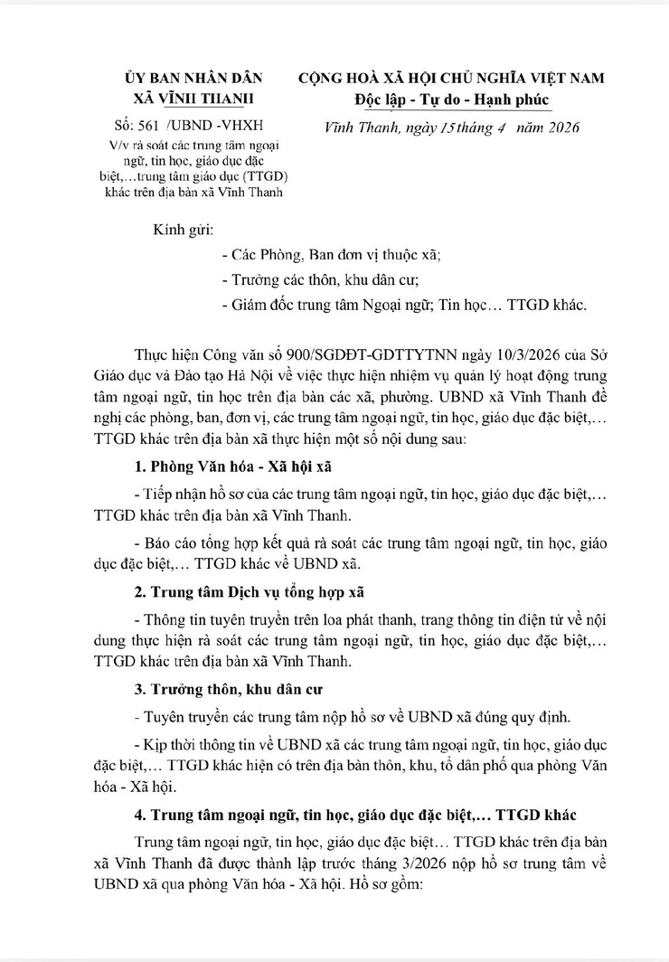 VĨNH THANH RÀ SOÁT HOẠT ĐỘNG CÁC TRUNG TÂM NGOẠI NGỮ, TIN HỌC TRÊN ĐỊA BÀN- Ảnh 1.