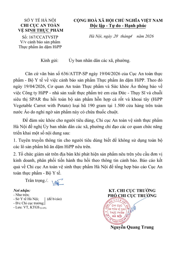 Cảnh báo sản phẩm thực phẩm ăn dặm Hipp- Ảnh 1.