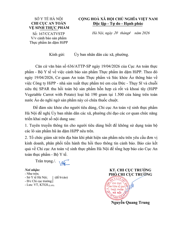 Cảnh báo sản phẩm Thực phẩm ăn dặm HiPP- Ảnh 1.