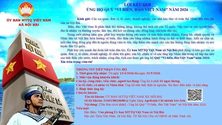 UB MTTQ VIỆT NAM XÃ NỘI BÀI PHÁT ĐỘNG ỦNG HỘ QUỸ “VÌ BIỂN ĐẢO VIỆT NAM” NĂM 2026- Ảnh 2.