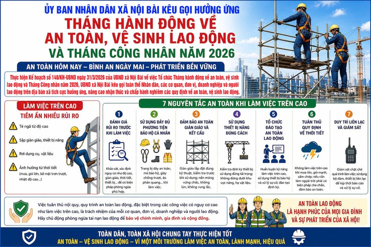 XÃ NỘI BÀI HƯỞNG ỨNG THÁNG HÀNH ĐỘNG VỀ AN TOÀN, VỆ SINH LAO ĐỘNG VÀ THÁNG CÔNG NHÂN NĂM 2026- Ảnh 1.