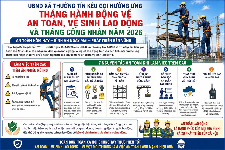 UBND xã Thường Tín kêu gọi hưởng ứng Tháng hành động về An toàn, vệ sinh lao động và Tháng Công nhân năm 2026- Ảnh 1.