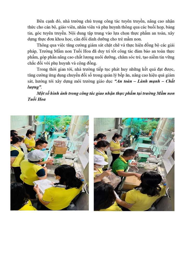 BÀI VIẾT  TĂNG CƯỜNG GIÁM SÁT CÔNG TÁC ĐẢM BẢO AN TOÀN THỰC PHẨM TẠI TRƯỜNG MẦM NON TUỔI HOA- Ảnh 3.