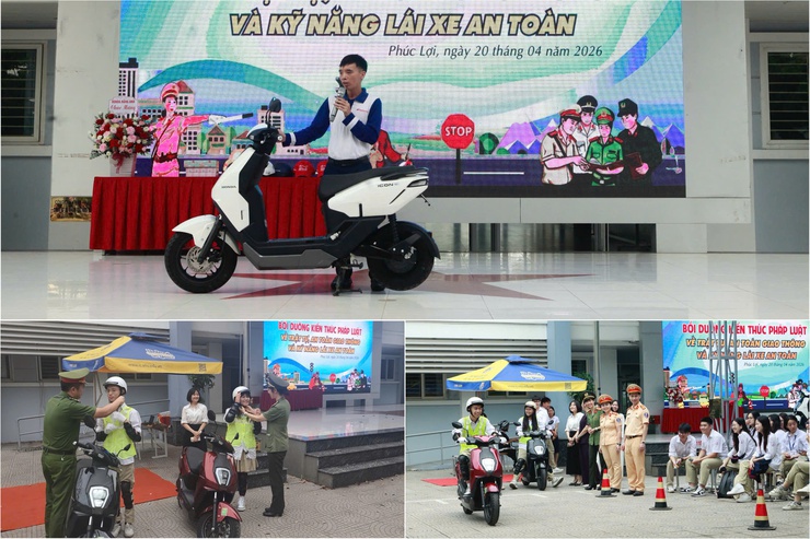 Tuyên truyền kiến thức pháp luật về trật tự, an toàn giao thông và kỹ năng lái xe an toàn cho hơn 2.100 học sinh trường THPT Phúc Lợi- Ảnh 1.