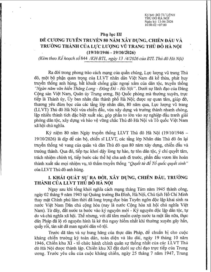 ĐỀ CƯƠNG TUYÊN TRUYỀN 80 NĂM XÂY DỰNG, CHIẾN ĐẤU VÀ TRƯỞNG THÀNH CỦA LỰC LƯỢNG VŨ TRANG THỦ ĐÔ HÀ NỘI (19/10/1946 - 19/10/2026).- Ảnh 1.