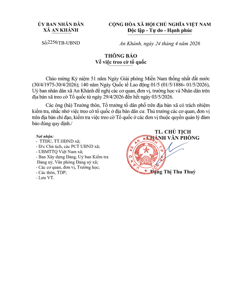 Thông báo về việc treo cờ Tổ quốc chào mừng kỷ niệm 51 năm ngày giải phóng miền Nam, thống nhất đất nước và 140 năm Quốc tế Lao động 01/5- Ảnh 2.