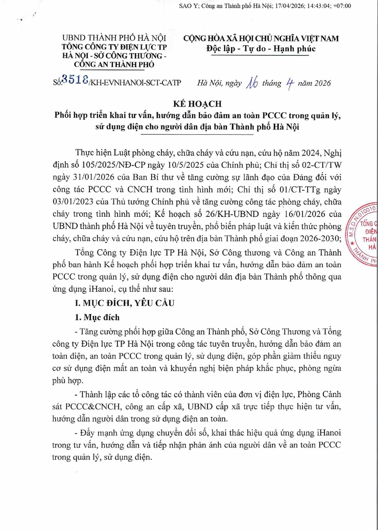 Kế hoạch triển khai tư vấn, hướng dẫn đảm bảo an toàn PCCC trong quản lý, sử dụng điện cho người dân địa bàn thành phố Hà Nội- Ảnh 1.