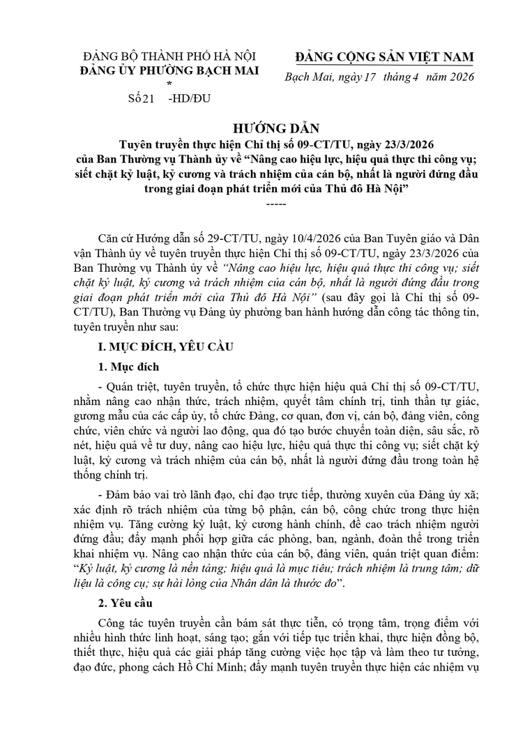 Hướng dẫn Tuyên truyền thực hiện Chỉ thị số 09-CT/TU, ngày 23/3/2026 của Ban Thường vụ Thành ủy- Ảnh 1.