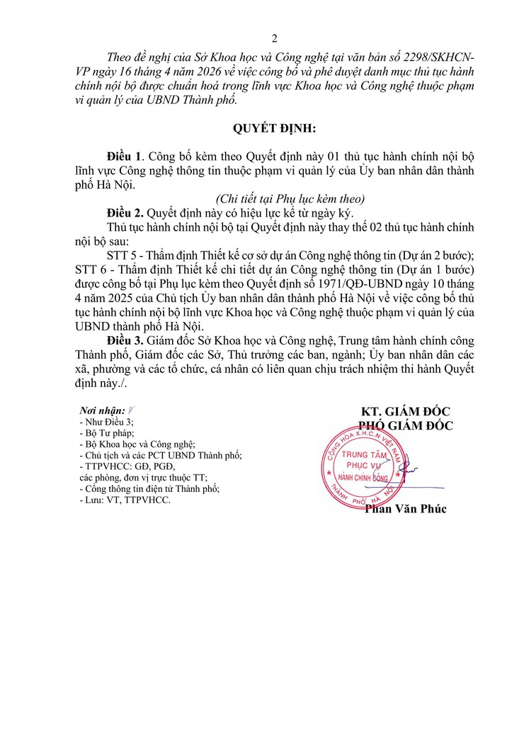 Công bố thủ tục hành chính nội bộ lĩnh vực Công nghệ thông tin thuộc phạm vi quản lý của UBND thành phố Hà Nội- Ảnh 2.