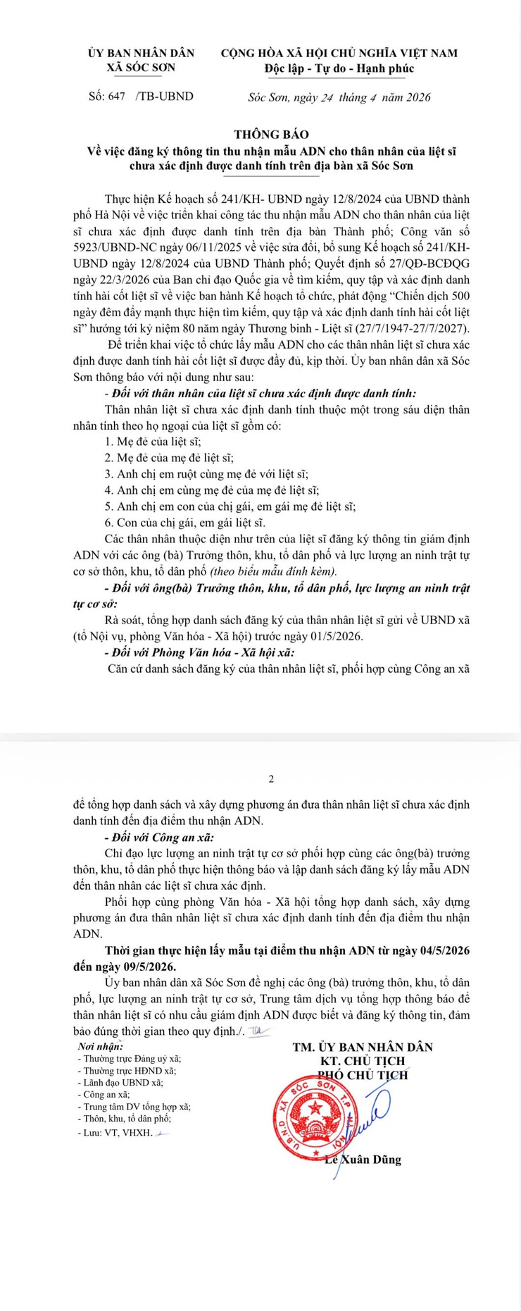 XÃ SÓC SƠN TRIỂN KHAI ĐĂNG KÝ THU NHẬN MẪU  ADN CHO THÂN NHÂN LIỆT SĨ CHƯA XÁC ĐỊNH DANH TÍNH.- Ảnh 1.