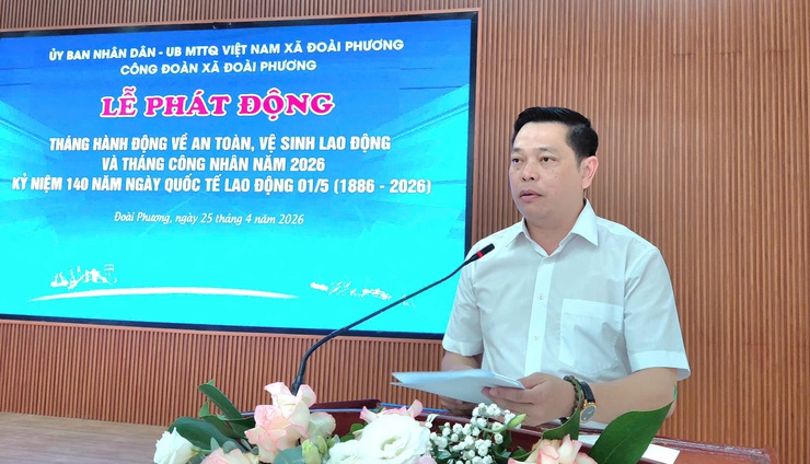 Xã Đoài Phương sôi nổi lễ phát động hưởng ứng Tháng công nhân, Tháng hành động về An toàn vệ sinh lao động và Hội thao CNVCLĐ năm 2026- Ảnh 1.