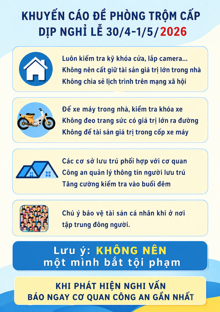 Tuyên truyền phòng ngừa tội phạm trộm cắp tài sản dịp nghỉ lễ 30/4, 1/5- Ảnh 1.