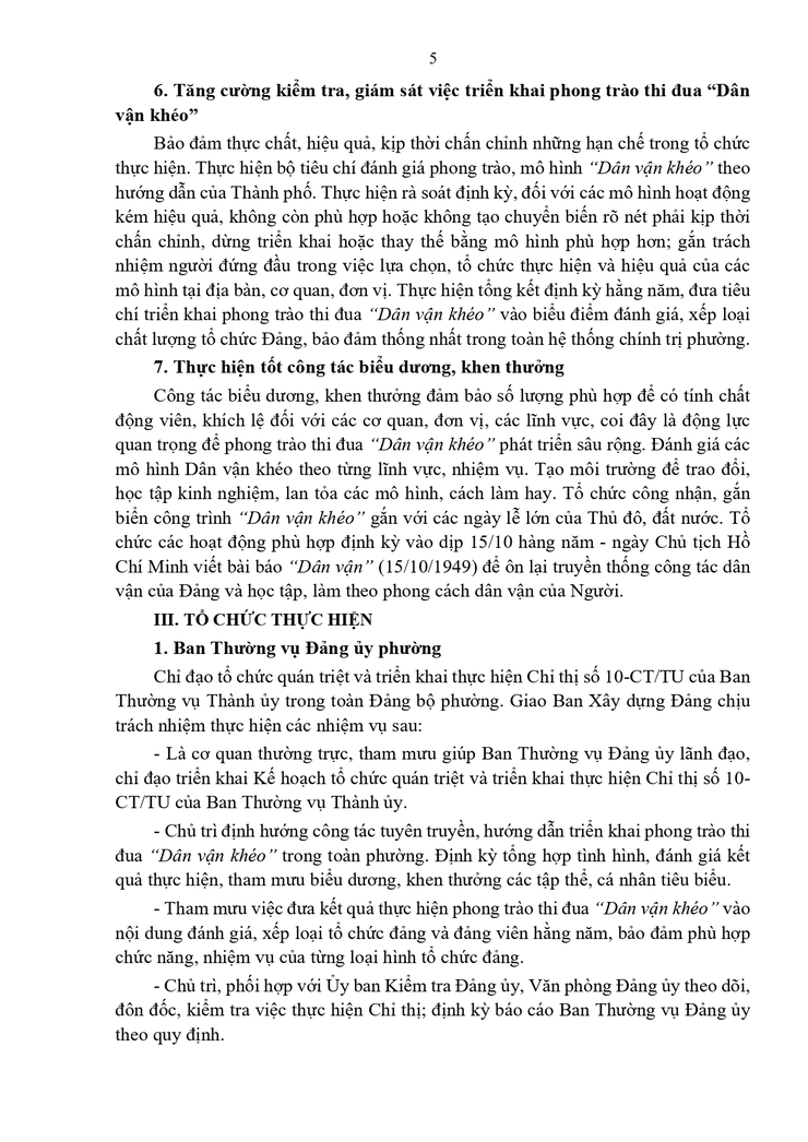 Kế hoạch Tổ chức quán triệt và triển khai thực hiện Chỉ thị số 10-CT/TU, ngày 25/3/2026 của Ban Thường vụ Thành ủy Hà Nội về "Nâng cao chất lượng, hiệu quả phong trào thi đua Dân vận khéo trong tình hình mới"- Ảnh 5.