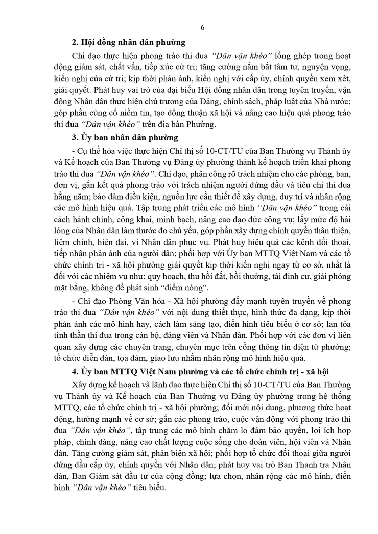 Kế hoạch Tổ chức quán triệt và triển khai thực hiện Chỉ thị số 10-CT/TU, ngày 25/3/2026 của Ban Thường vụ Thành ủy Hà Nội về "Nâng cao chất lượng, hiệu quả phong trào thi đua Dân vận khéo trong tình hình mới"- Ảnh 6.