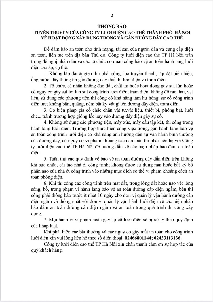 Phường Khương Đình tuyên truyền, đảm bảo an toàn hành lang lưới điện cao áp- Ảnh 2.