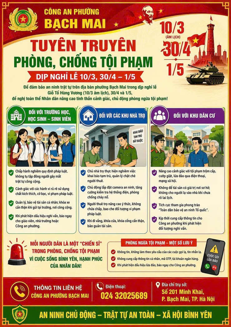 THÔNG BÁO CỦA CÔNG AN PHƯỜNG BẠCH MAI- Ảnh 1.