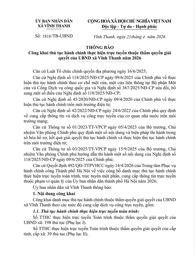 ỦY BAN NHÂN DÂN XÃ VĨNH THANH- Ảnh 1.