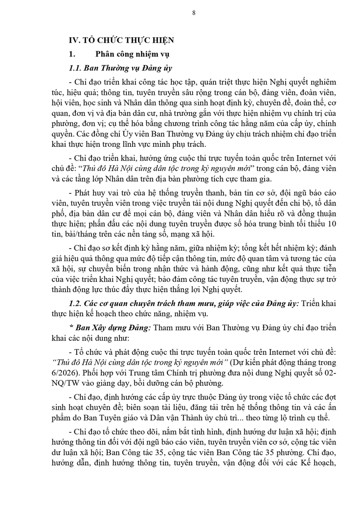 Kế hoạch 76-KH/ĐU ngày 22/04/2026 của Đảng uỷ phường Bạch Mai về Thông tin, tuyên truyền, vận động thực hiện Nghị quyết số 02-NQ/TW, ngày 17/3/2026 của Bộ Chính trị về xây dựng và phát triển Thủ đô Hà Nội trong kỷ nguyên mới- Ảnh 8.