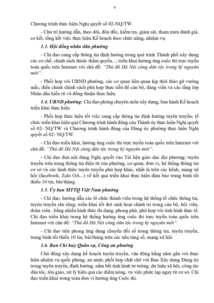 Kế hoạch 76-KH/ĐU ngày 22/04/2026 của Đảng uỷ phường Bạch Mai về Thông tin, tuyên truyền, vận động thực hiện Nghị quyết số 02-NQ/TW, ngày 17/3/2026 của Bộ Chính trị về xây dựng và phát triển Thủ đô Hà Nội trong kỷ nguyên mới- Ảnh 9.