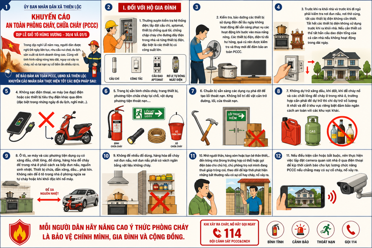 Khuyến cáo các biện pháp an toàn PCCC trong dịp nghỉ lễ 30/4 – 1/5 trên địa xã Thiên Lộc- Ảnh 1.
