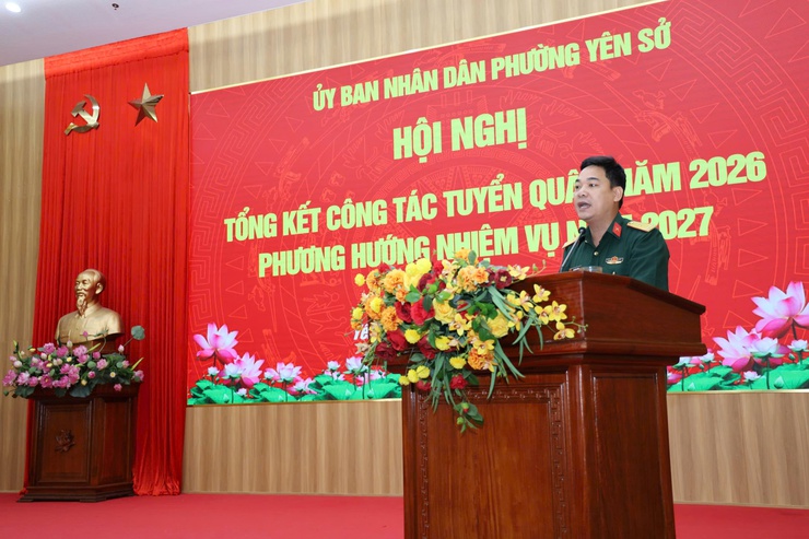 Phường Yên Sở tổ chức Hội nghị tổng kết công tác tuyển chọn, gọi công dân nhập ngũ và thực hiện nghĩa vụ tham gia Công an nhân dân năm 2026; triển khai phương hướng, nhiệm vụ năm 2027.- Ảnh 2.