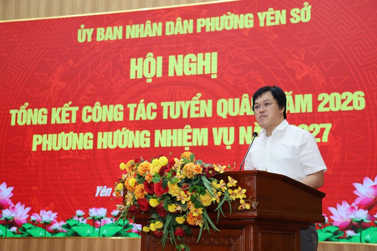 Phường Yên Sở tổ chức Hội nghị tổng kết công tác tuyển chọn, gọi công dân nhập ngũ và thực hiện nghĩa vụ tham gia Công an nhân dân năm 2026; triển khai phương hướng, nhiệm vụ năm 2027.- Ảnh 3.